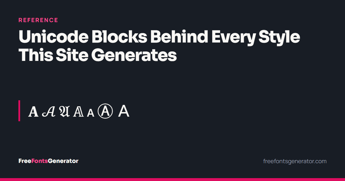 The capital A in seven styles, each drawn from a different Unicode block